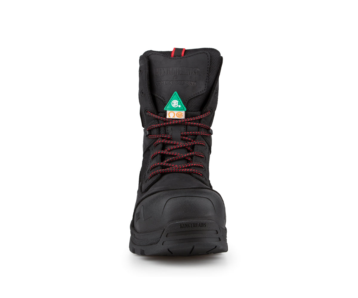 Botte de travail cuir noir robuste pour le chantier, ++ HUGOSTRONG X Kingtreads Ranger allie protection composite, semelle KEVLAR. Pour tout type de travail. 
