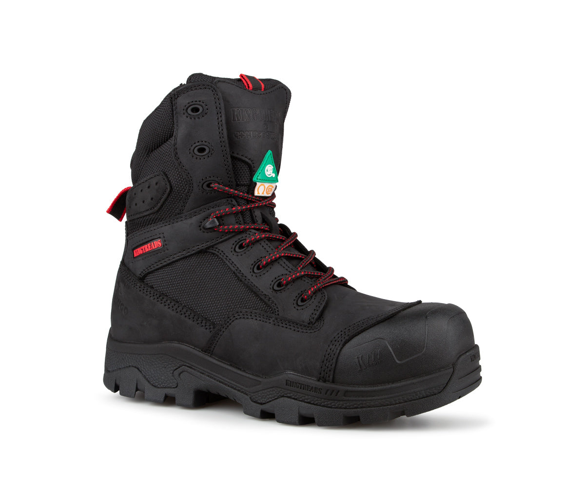 Botte de travail cuir noir robuste pour le chantier, ++ HUGOSTRONG X Kingtreads Ranger allie protection composite, semelle KEVLAR. Pour tout type de travail. 