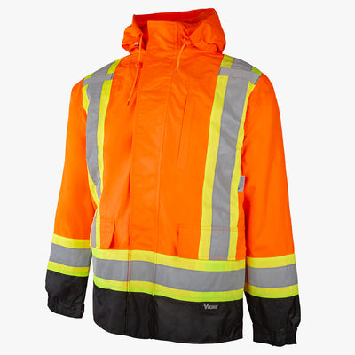 Une des 7 manières de porter ce manteau orange haute visibilité 7 en 1 Viking